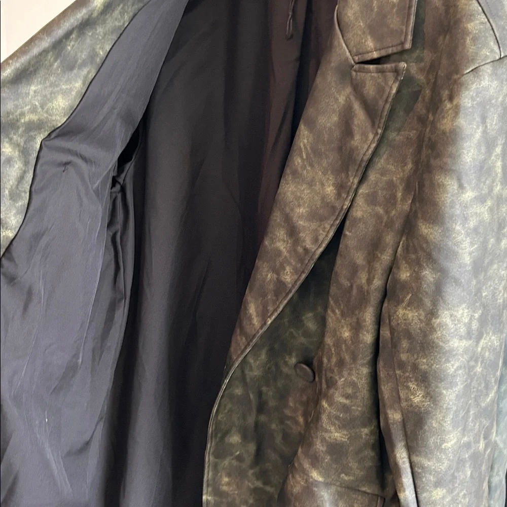 WEWOREWHAT Oversized Blazer Jacket Edgy Olive Leather Jacket